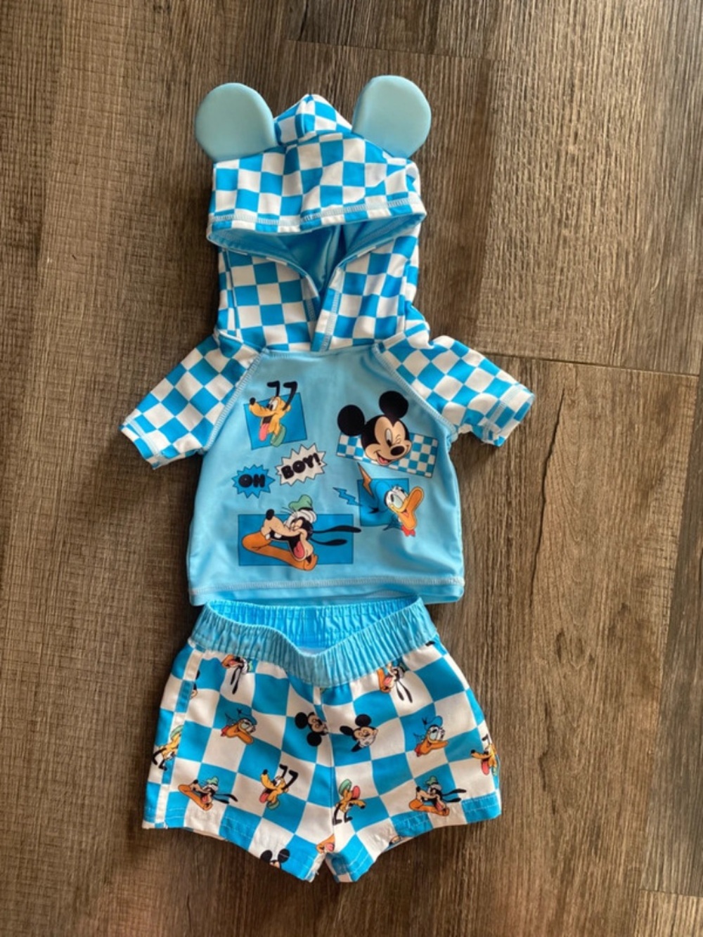 Disney Baby Blue Mickey & Friends Checker Hoodie swimsuit